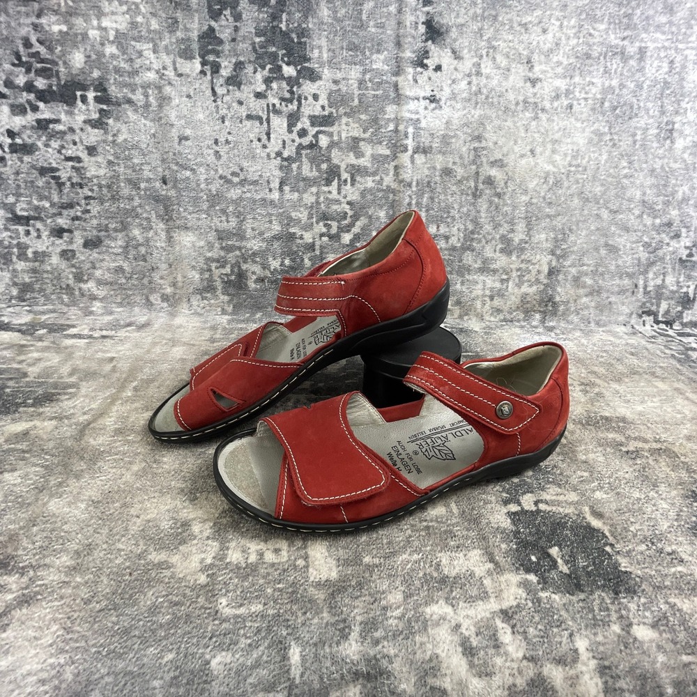 Waldlaufer Red Suede Sandals Womens 10 Open Toe Button Strap Warm Weather Shoe